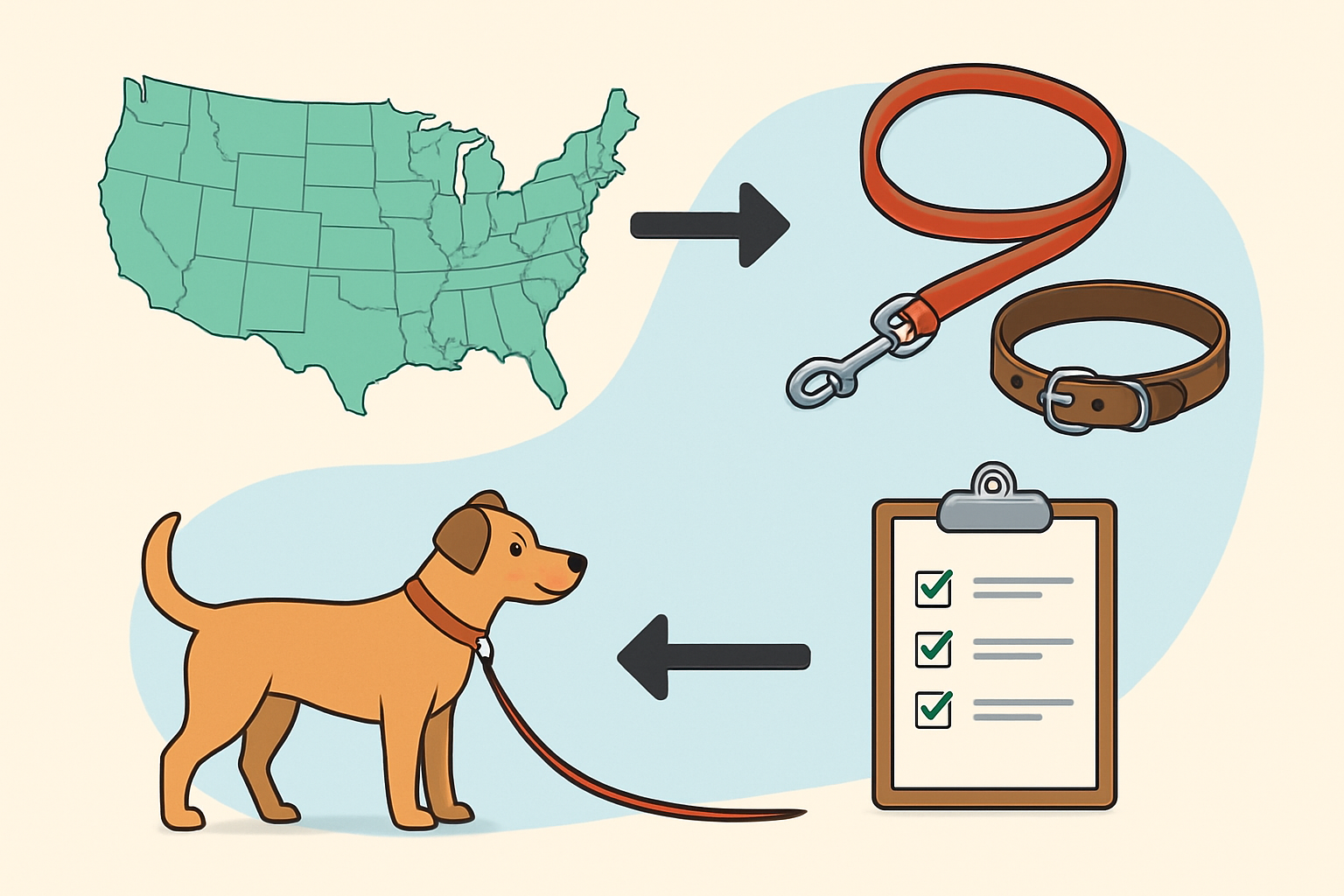 Dog leash laws and safety tips by state: diagram of key elements