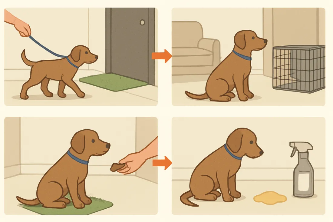 House training a rescue dog in an apartment: diagram of key elements