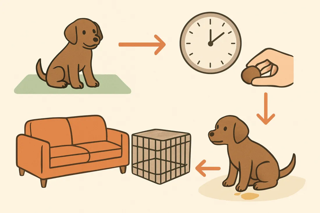 House training a puppy in an apartment: diagram of key elements