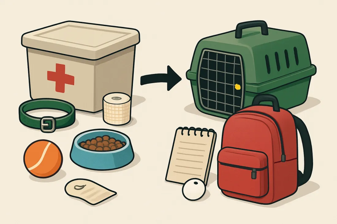 How to make a pet emergency kit for dogs and cats: diagram of key elements