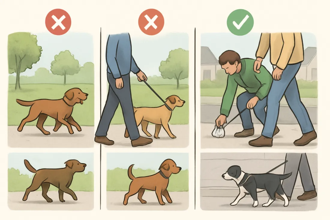 Us leash laws and safe dog walking etiquette: visual comparison of options