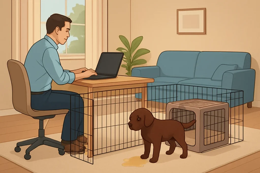 House training a puppy while working full time: practical guide illustration