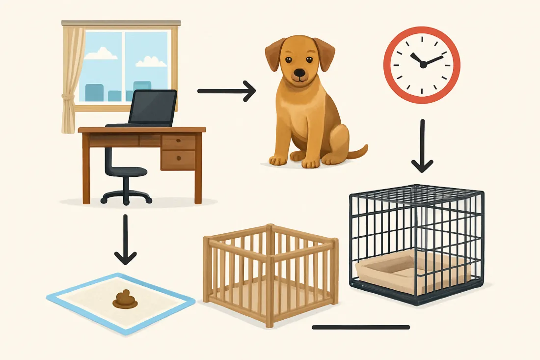 House training a puppy while working full time: diagram of key elements