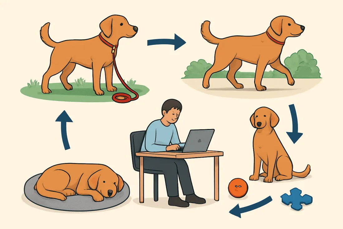 Daily dog care routine for busy owners: diagram of key elements