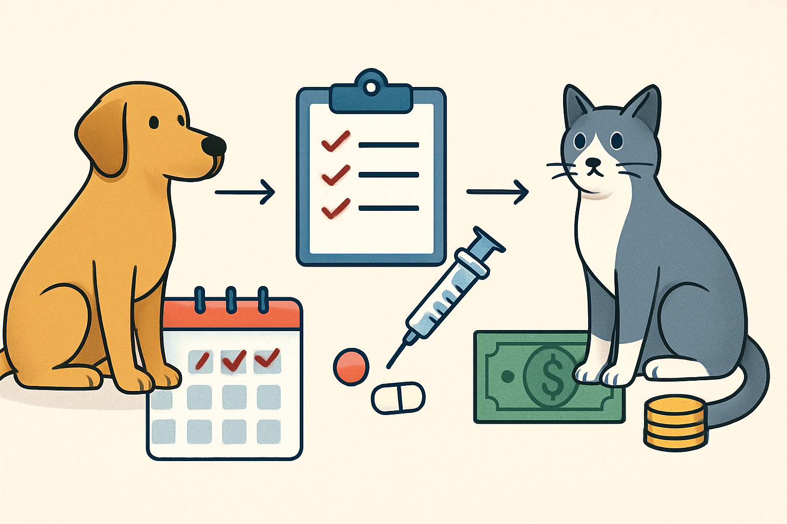 Annual vet care schedule for dogs and cats usa: diagram of key elements