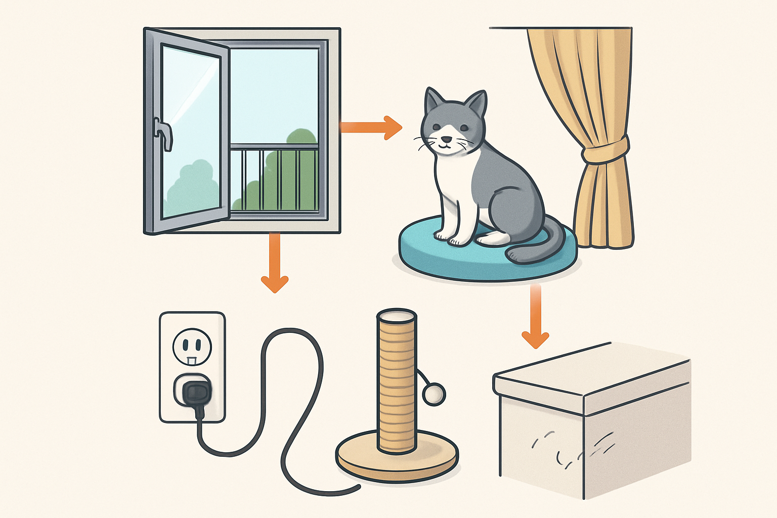 How to pet proof an apartment for a cat: diagram of key elements