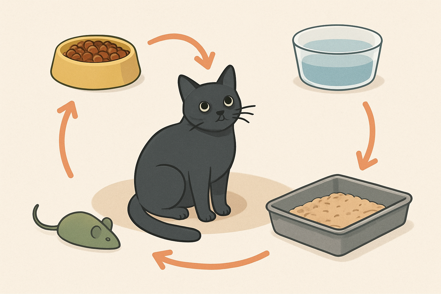 Daily care routine for indoor cats: diagram of key elements
