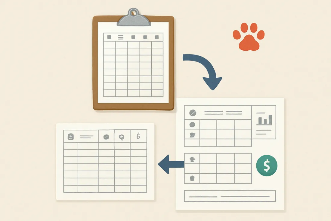 Printable pet expense tracker: diagram of key elements