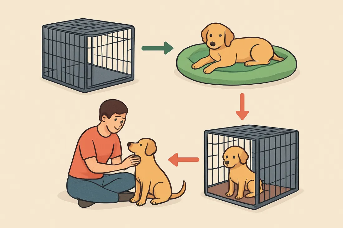 How to avoid crate training mistakes: diagram of key elements