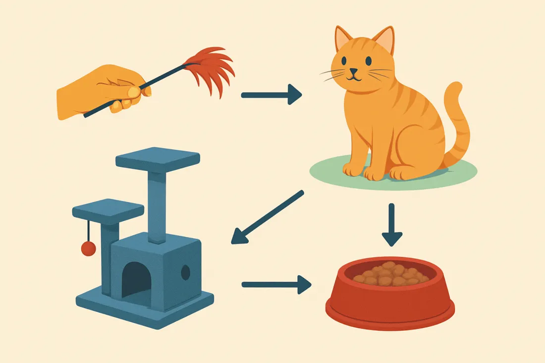 How to avoid boredom in indoor cats: diagram of key elements