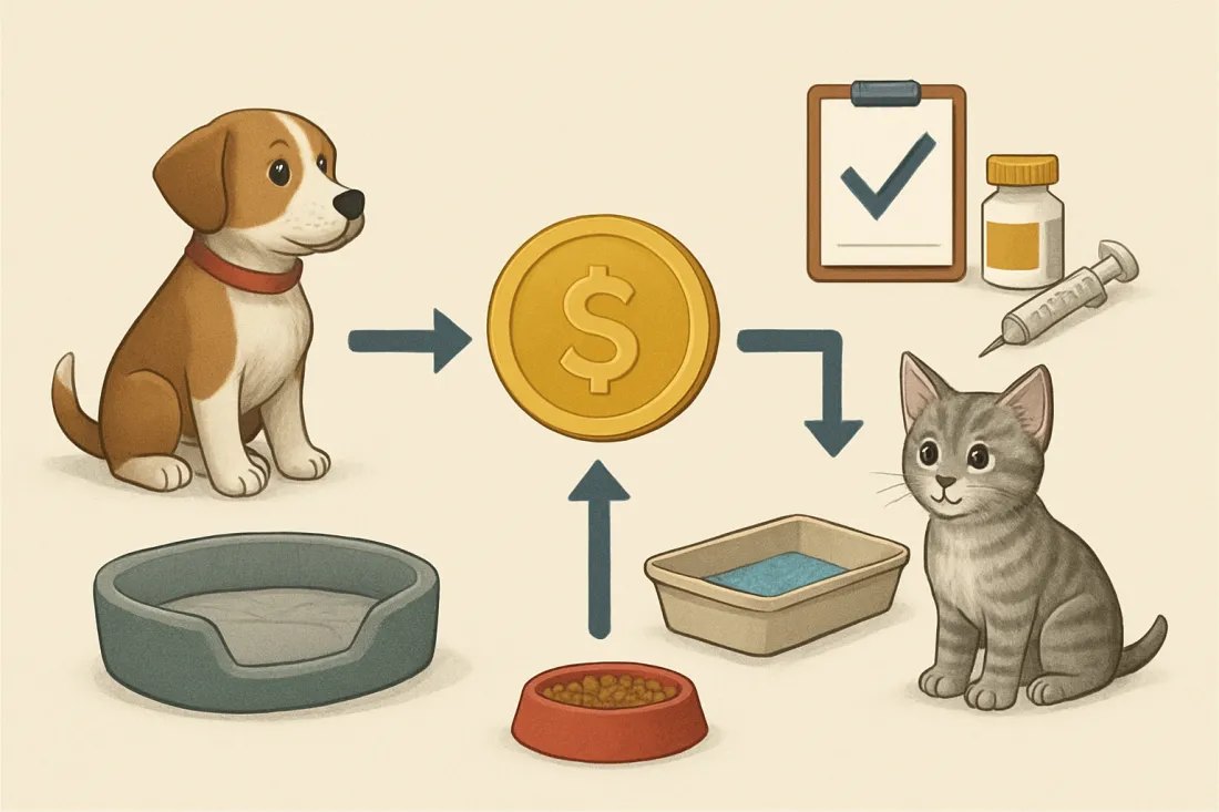 First year cost of owning a puppy or kitten: diagram of key elements