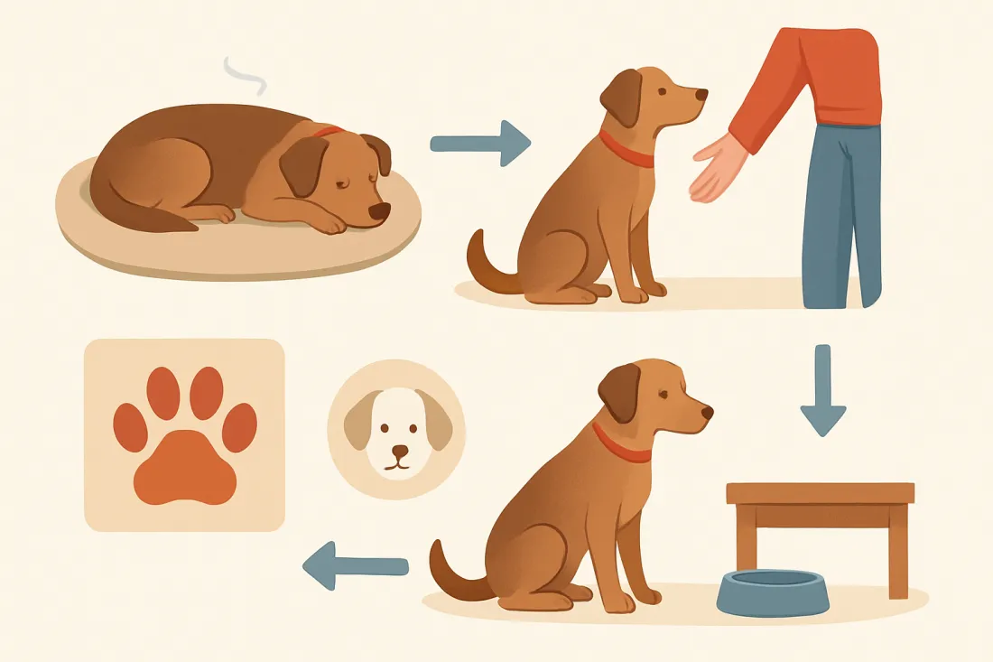 First week with a rescue dog what to expect: diagram of key elements