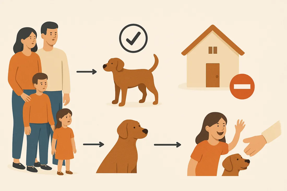 How to safely adopt a shelter dog with young children: diagram of key elements