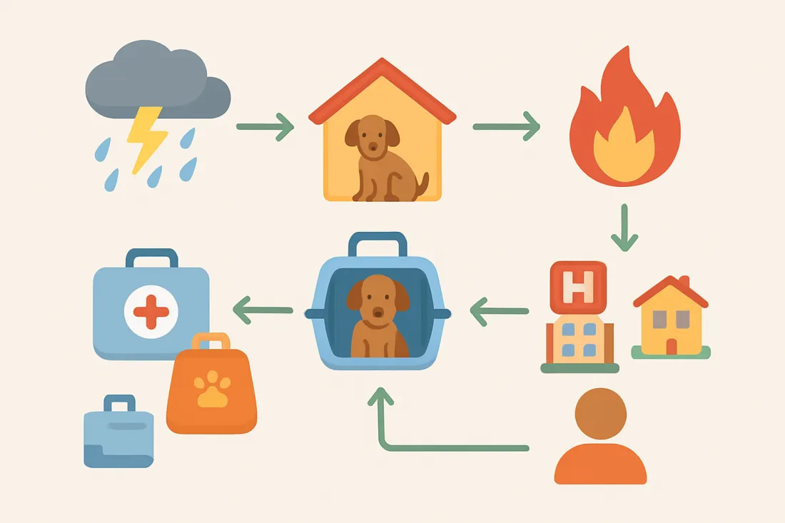 Pet emergency plan for hurricanes wildfires and evacuations: diagram of key elements