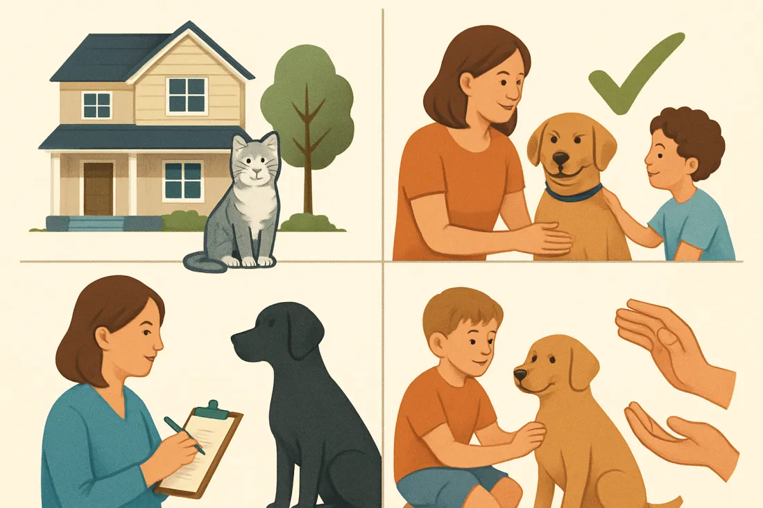 Pet adoption requirements for families with children: visual comparison of options