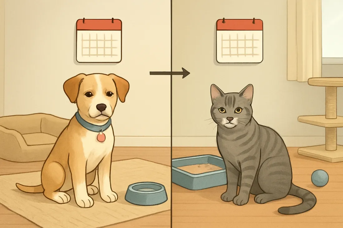 First 30 days after adopting a dog or cat: visual comparison of options