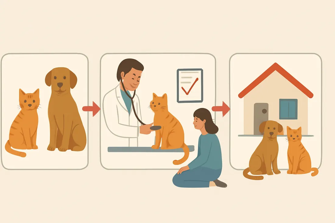 First 30 days after adopting a dog or cat: diagram of key elements