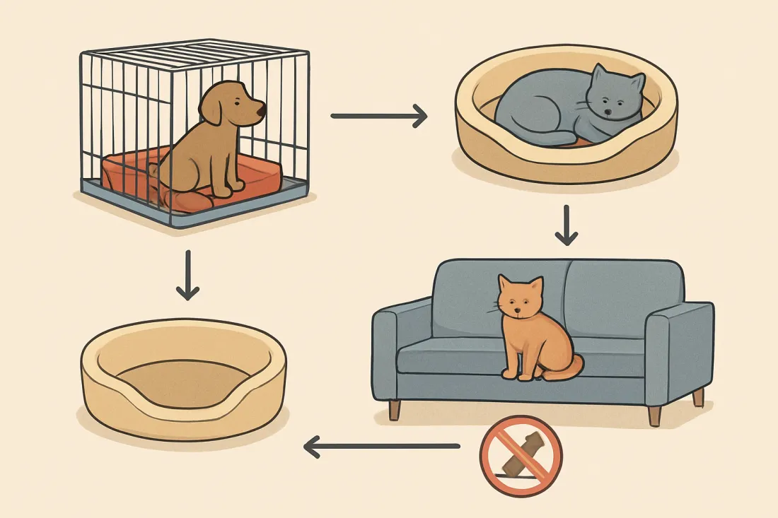 House rules for dogs and cats new home: diagram of key elements