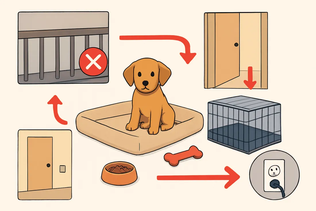 How to pet proof an apartment for a new puppy: diagram of key elements