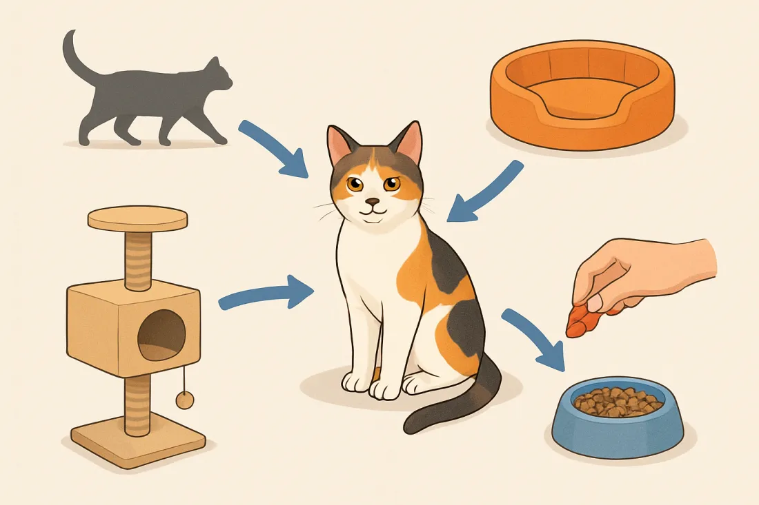 How to keep an indoor cat happy and healthy: diagram of key elements