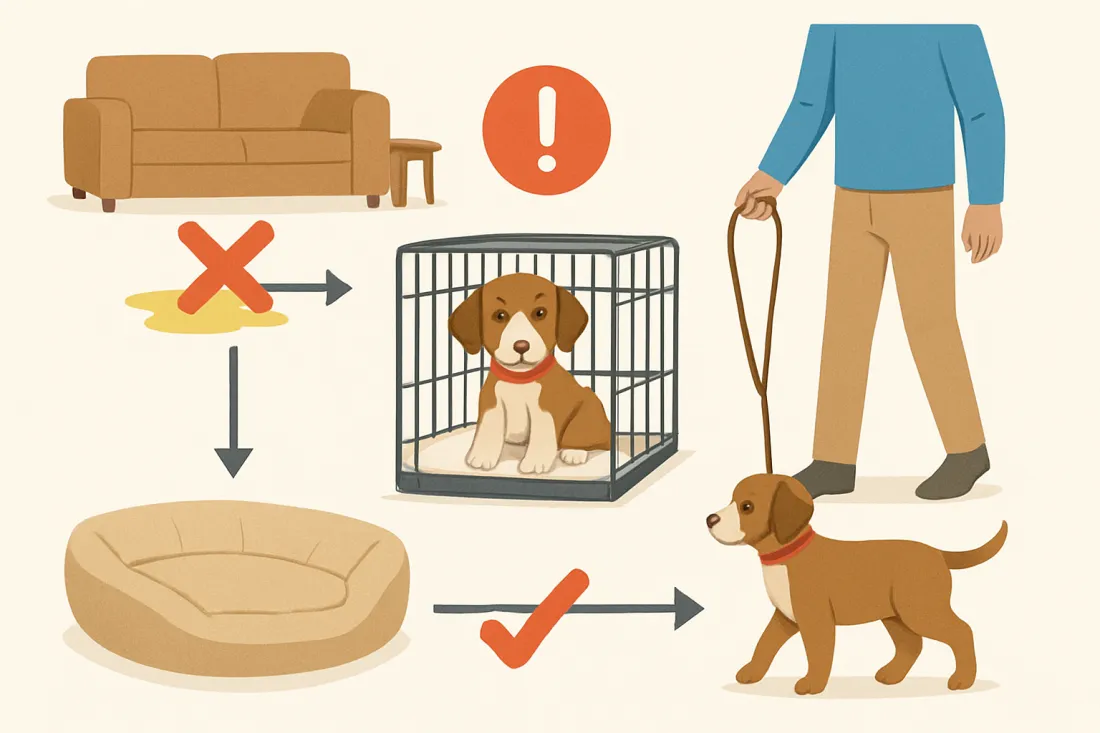 Basic house training mistakes new dog owners make: diagram of key elements