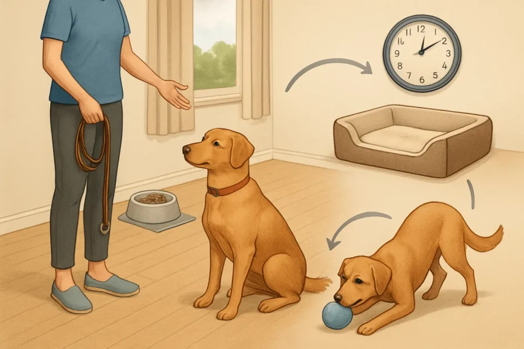 Daily routine for a well behaved dog: practical guide illustration
