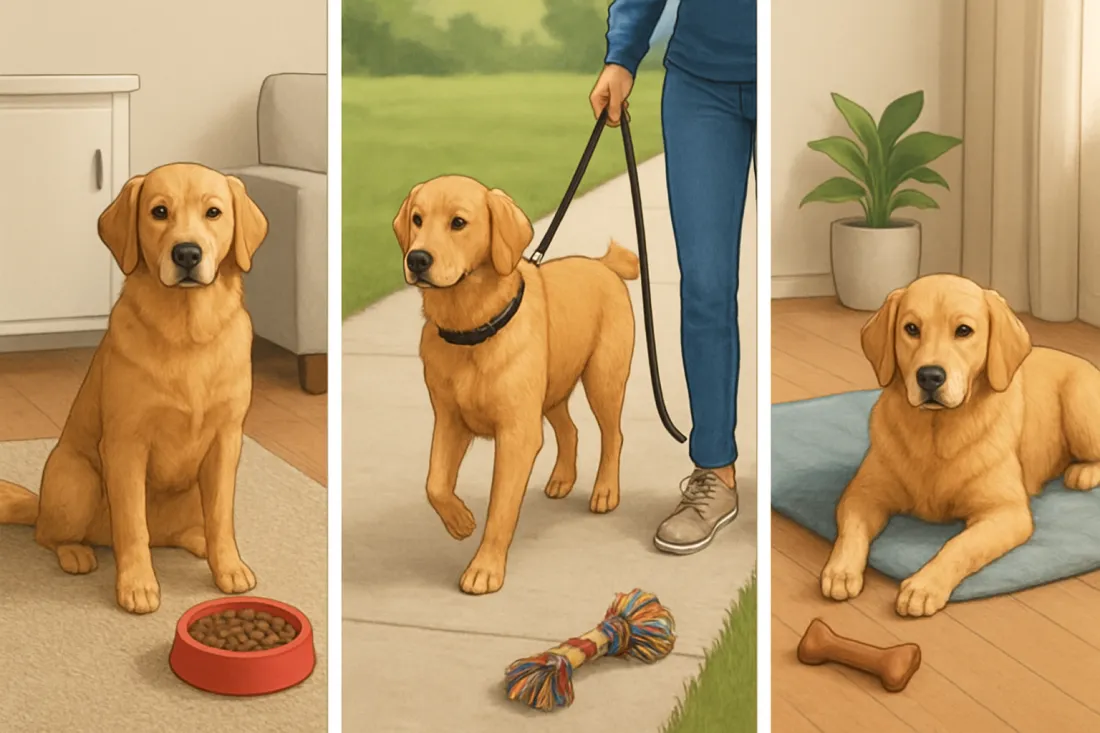 Daily routine for a well behaved dog: visual comparison of options