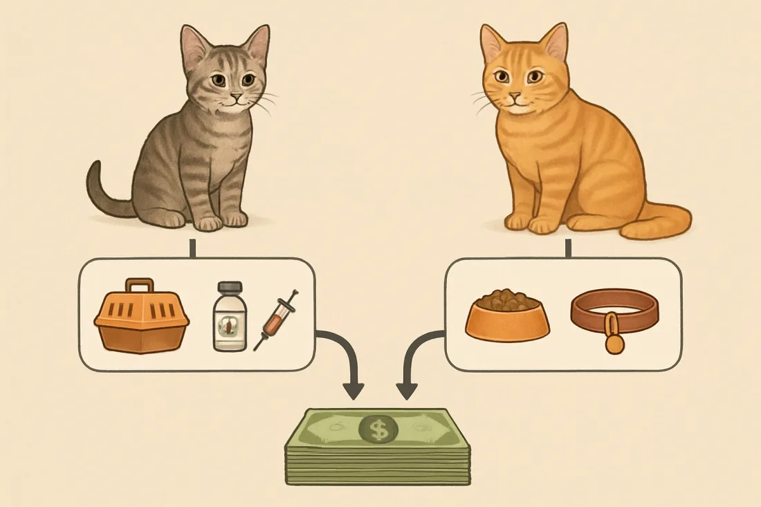 First year cost of a kitten vs adult cat: diagram of key elements