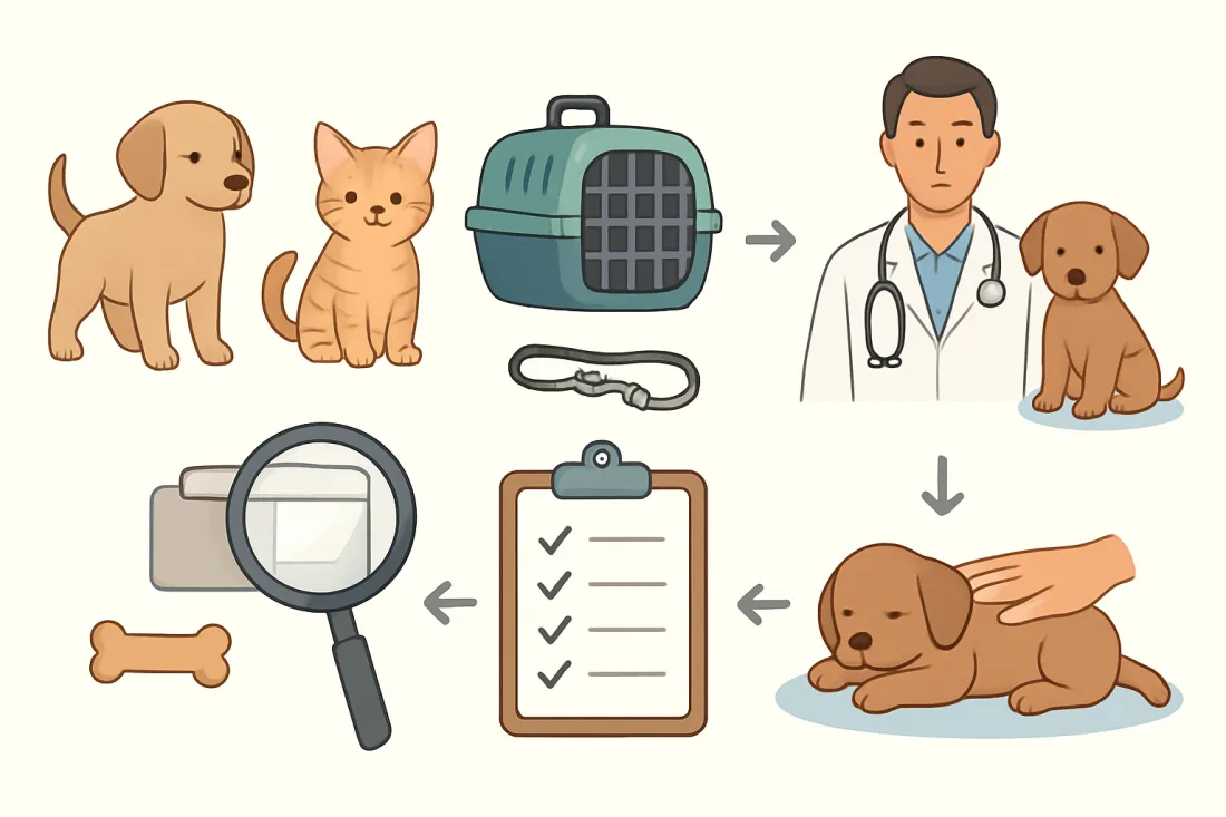 Preparing for first vet visit puppy kitten: diagram of key elements