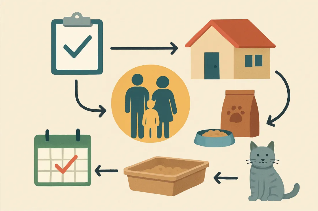 Family cat adoption checklist: diagram of key elements
