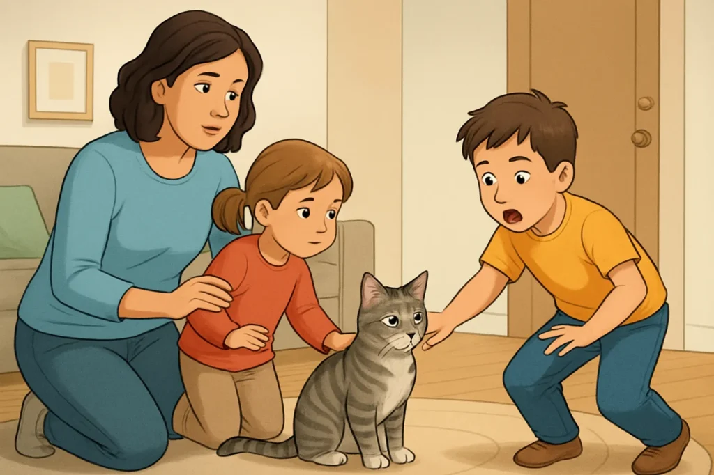 How to introduce a cat to a family with young children: practical guide illustration