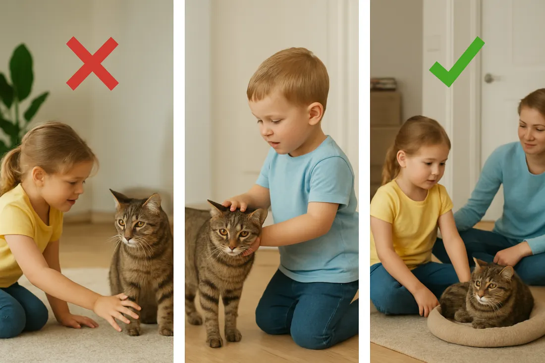 How to introduce a cat to a family with young children: visual comparison of options