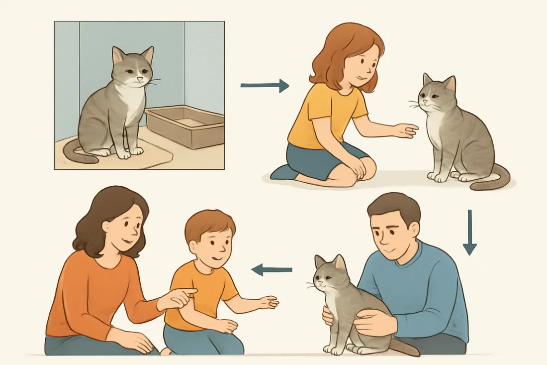 How to introduce a cat to a family with young children: diagram of key elements