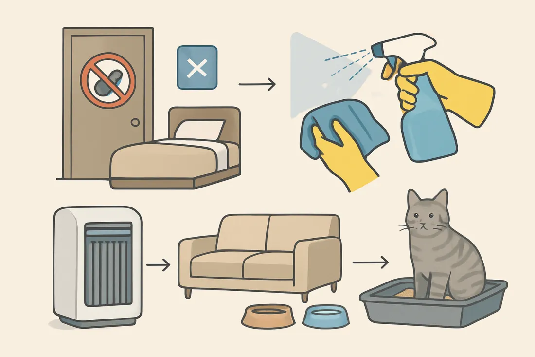 How to prepare home for cat when family has allergies: diagram of key elements