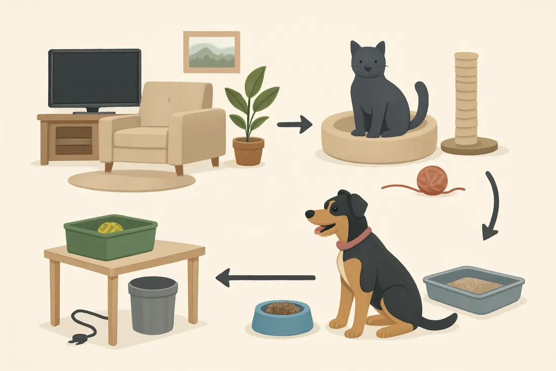 How to set up a pet friendly home: diagram of key elements