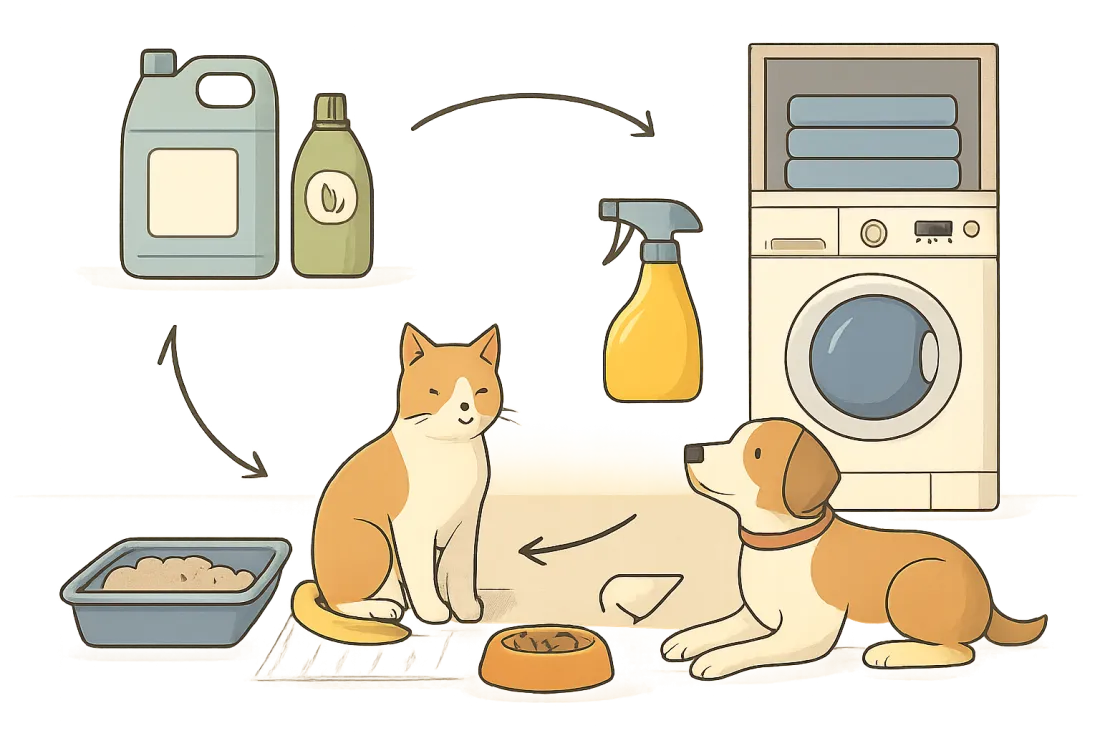 Pet friendly cleaning routine: diagram of key elements