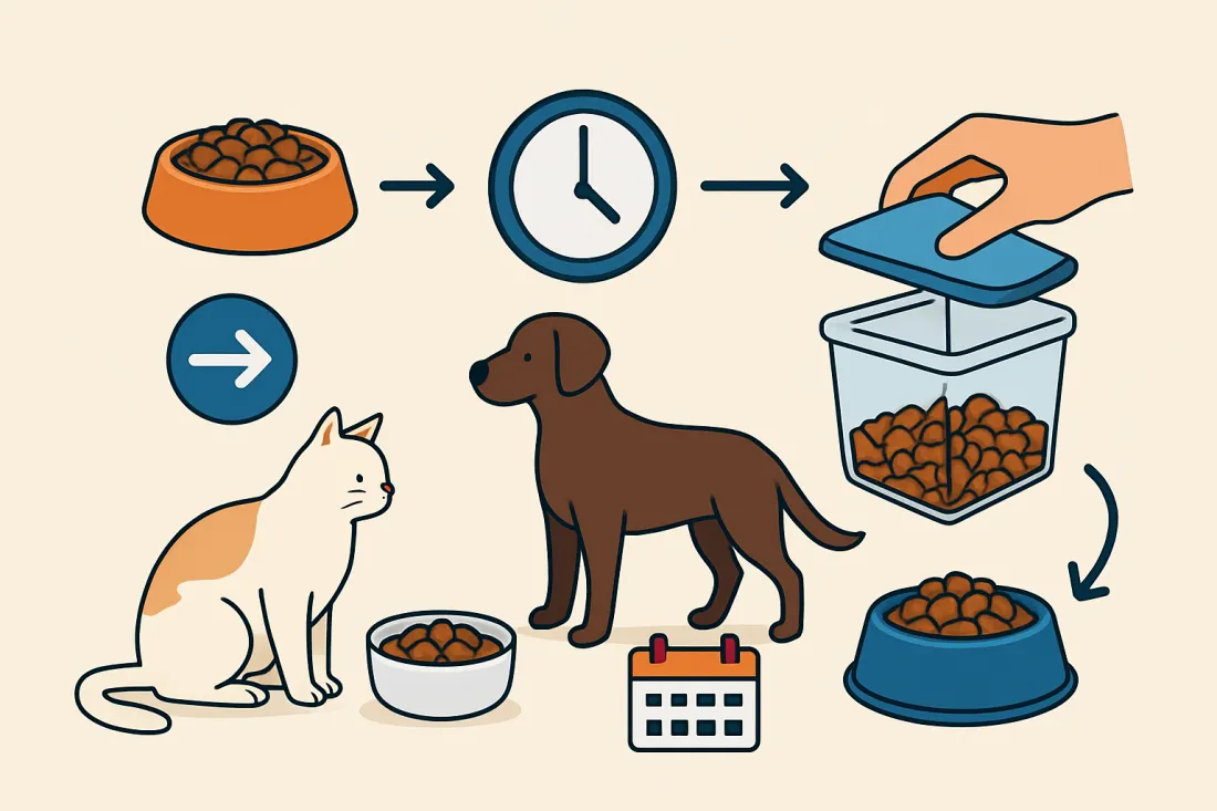 Responsible pet feeding schedule: diagram of key elements