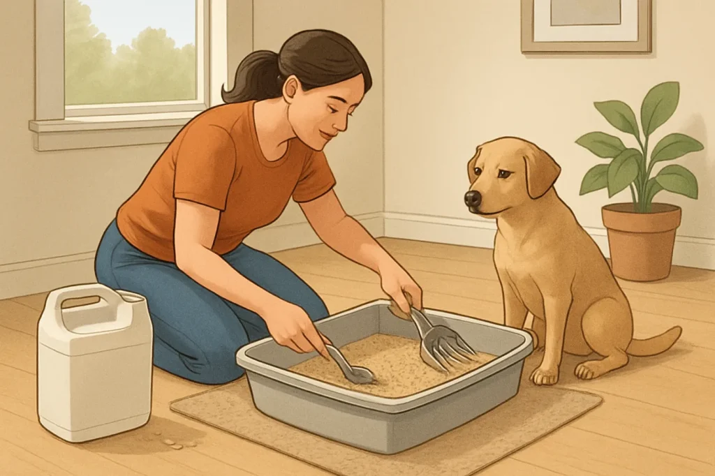 Daily litter box maintenance: practical guide illustration