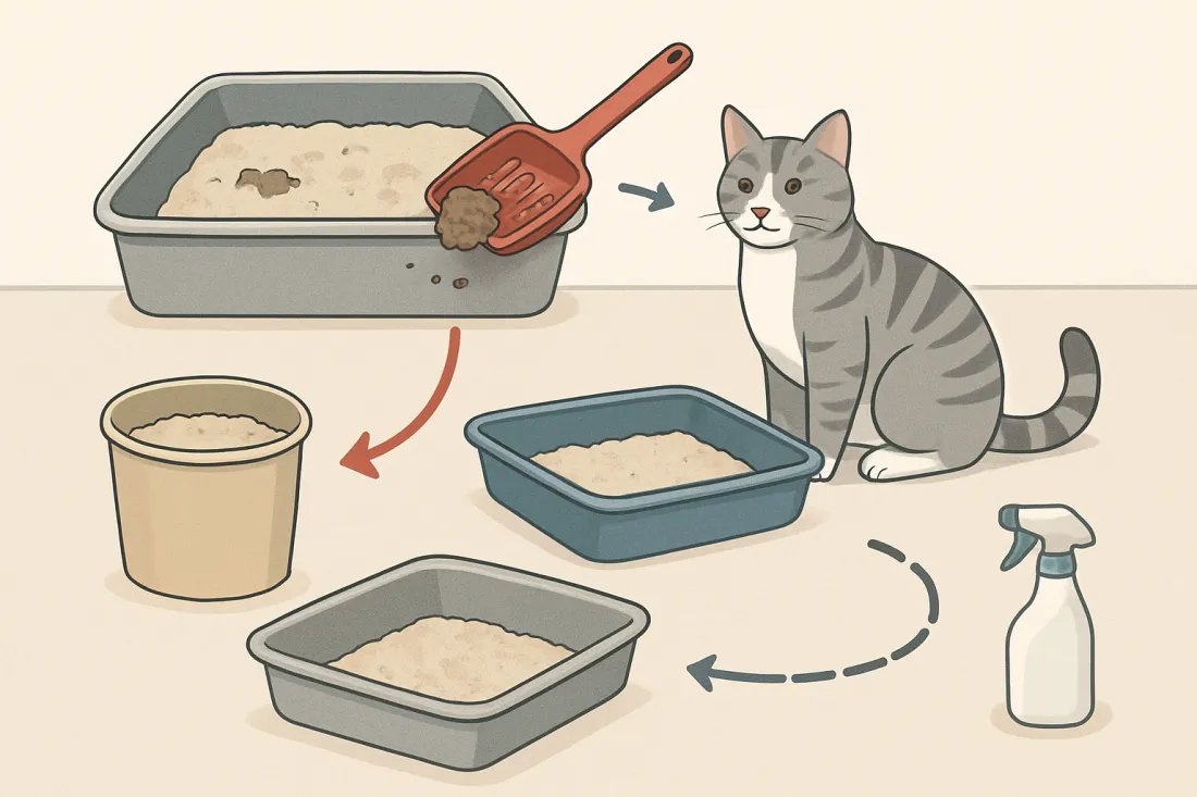 Daily litter box maintenance: diagram of key elements