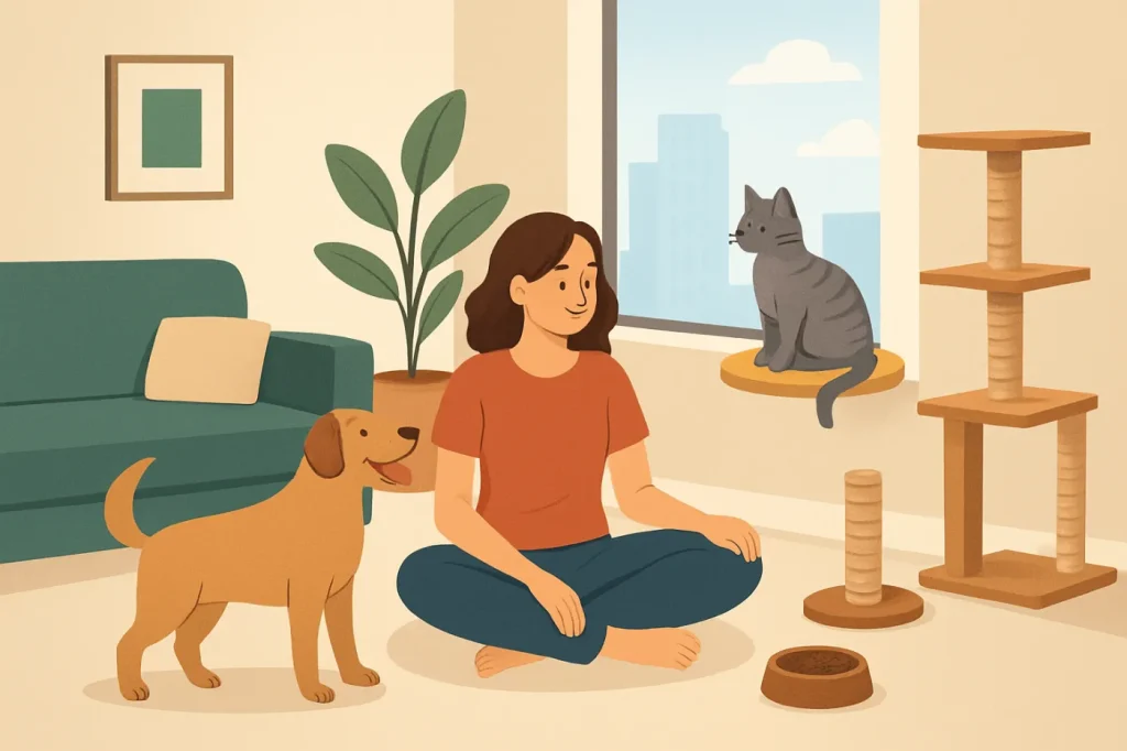 Managing pets in small apartments: practical guide illustration