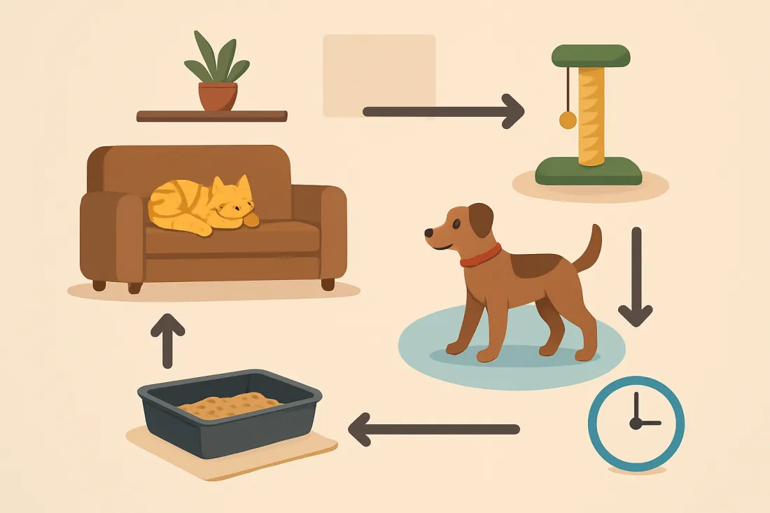 Managing pets in small apartments: diagram of key elements