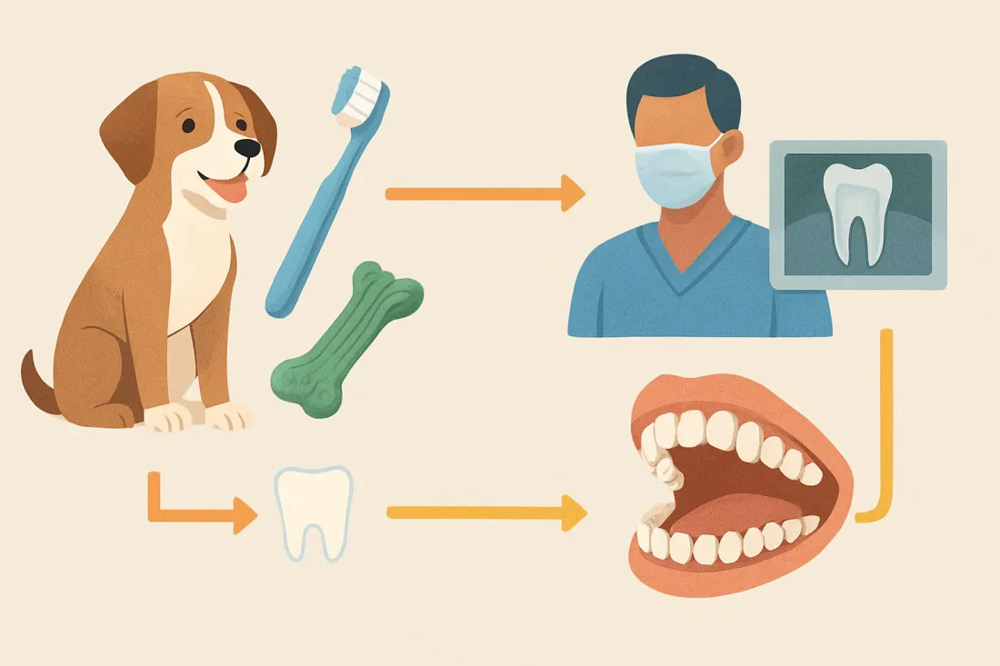 Combining home dental care and professional cleanings for pets: diagram of key elements