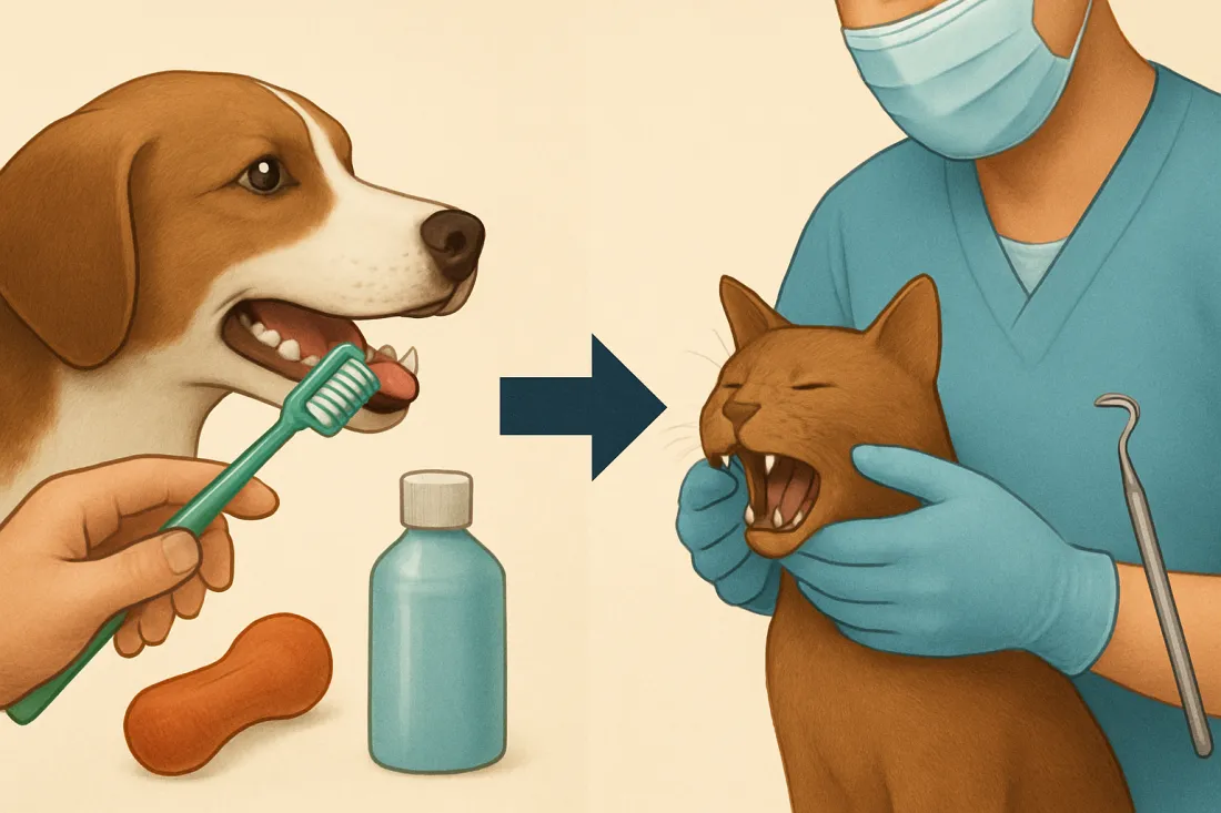 Combining home dental care and professional cleanings for pets: visual comparison of options