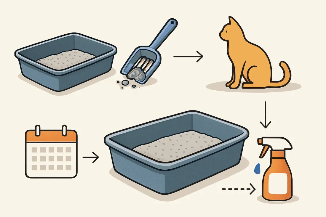 How to keep litter box from smelling: diagram of key elements