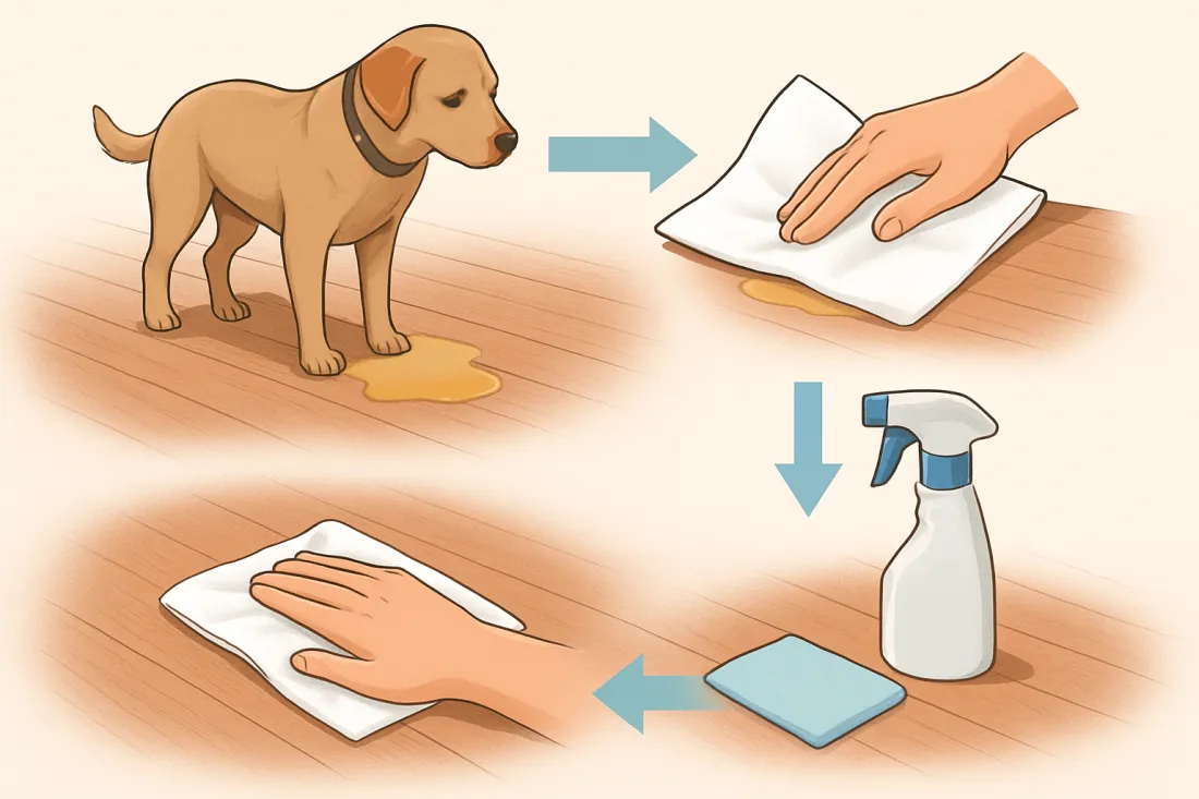Cleaning pet urine from hardwood floors safely: diagram of key elements