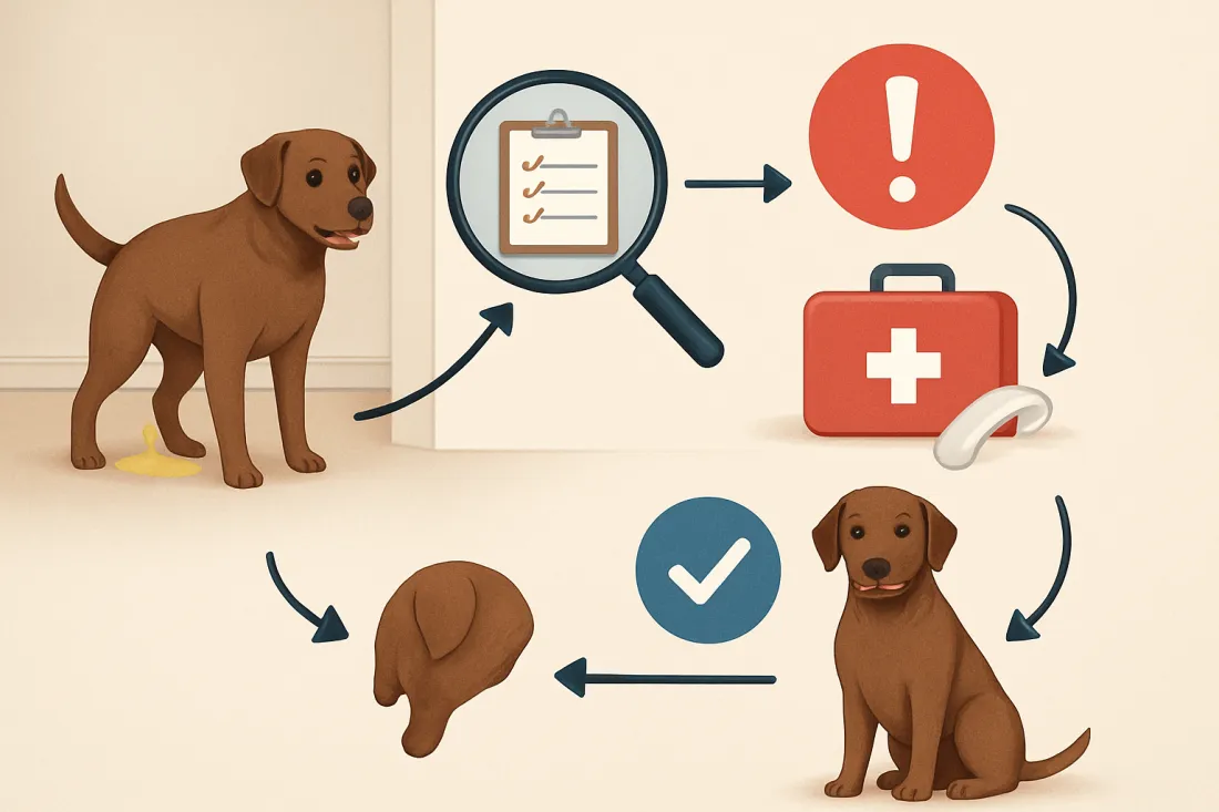 Adult dog suddenly peeing in house what to do: diagram of key elements