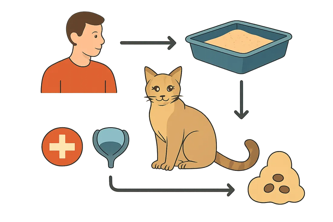 How to litter train a cat and stop accidents: diagram of key elements
