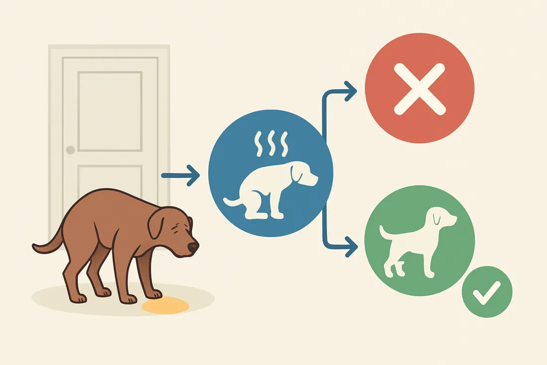 Dog pees in house when left alone: diagram of key elements