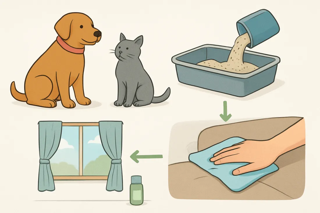 How to prevent dog and cat odours at home: diagram of key elements