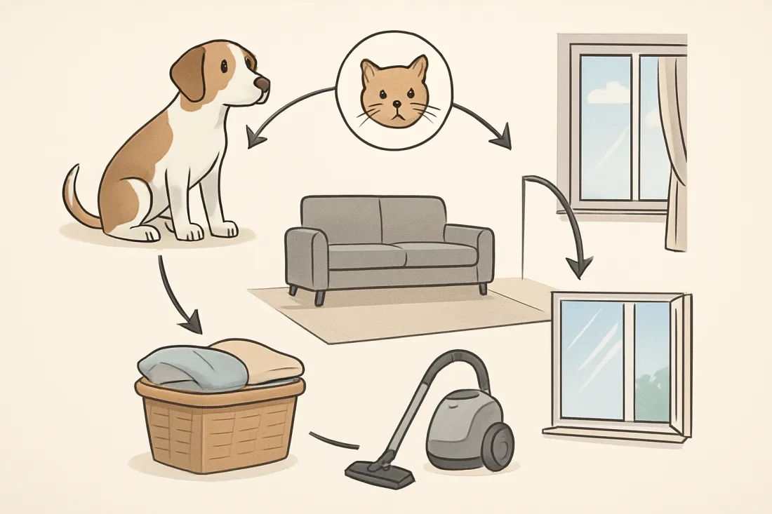 How to get rid of dog and cat smell in house: diagram of key elements